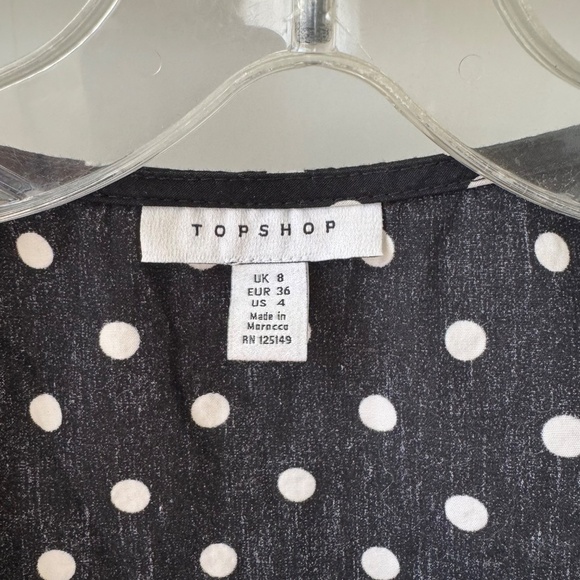 TOPSHOP Spot Puff Sleeve Poplin Corset Crop Top Black Polka Dot - Picture 5 of 5